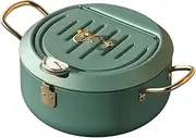 Aswalling Kitchen Stainless Steel Deep Frying Pot Oil Fryer with A Thermometer and A Lid 304 Tempura Fryer Pan Fried Chicken Pot