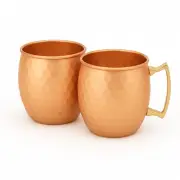100% Handmade 16oz Solid Copper Mule Mug – Barrel Shaped Mug (Set of 2)