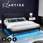 Artiss Bed Frame Double Queen King Bed Base LED Lights Charge Port Black Leather