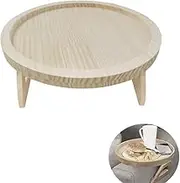 Emapoy Sofa Tray Table, 9.8in Round Clip On Tray, Natural Wood Home Couch Sofa Armrest Clip, Tray Table, for Snack Coffee Remote Control