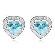 Sterling Silver Heart & Round Blue and White Cubic Zirconia Stud Earrings
