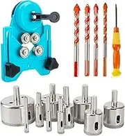 Diamond Drill Bit Tile Hole Saw Set, 16 PCS Hole Core Drill Hole Saw Kit with Adjustable Hole Saw Guide Jig Fixture and Ultimate Triangle Drill Bits Set for Tile, Ceramic, Glass, Porcelain, Marble