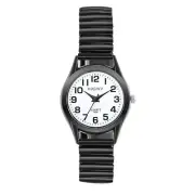 Women's Black Elastic Band Arabic Numerals Ultra Thin Quartz Dress Wrist Watch