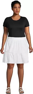 NWT Lands End Womens Hi Rise Pull On Tiered Skirt Pure White Size S $75 FLC183