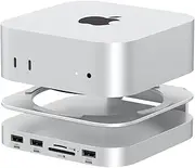 Qwiizlab Aluminum Stand Hub with SSD Enclosure, Docking Station for Mac Mini M4/M4 Pro, 2 USB-A 10Gbps, TF/SD 4.0 Card Readers 312MB/s, USB-A 2.0, Fits M.2 NVMe SSD up to 8TB (SSD Not Included)