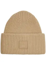 Acne Studios Pansy Face Ribbed Wool Beanie - Beige ONE SIZE