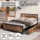 Levede Industrial Bed Frame Double Mattress Base Wooden 4 Storage Drawers