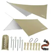 Camping Tarp Waterproof, Hammock Rain Fly Tent Tarp - 10 10 ft 10x10 ft Kahki