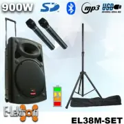E-Lektron15 inch 900W Mobile PA Portable Bluetooth Speaker w/ 2 Mics & stand