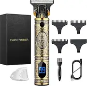 Hair Clippers for Men, Professional Hair Trimmer Zero Gapped T-Blade Trimmer Cordless Rechargeable Edgers Clippers Electric Beard Trimmer Shaver Hair Cutting Kit with LCD Display Gifts for Men (Golden)