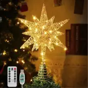 Radiant Elegance:Remote-Controlled LED Hexagonal Star Christmas Tree Topper Gold