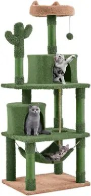 Cactus Cat Tree for Indoor Cats, 62In Cat Tower with Scratching Posts & Hammock