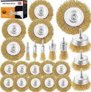 23 Pack 1/4 Inch Hex Shank Brass Wire Wheel Cup Brush Drill Bit Set Attachment