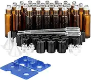 24 Pcs 10ml Roller Bottles for Essential Oils,Amber Brown Glass Rollers Bottle with Black Cap and Stainless Steel Roller Balls,Refillable Glass Roll-On Bottles for Aromatherapy & Perfume