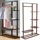 6 Tier Ladder Strong Wooden Clothes Rail Garment Rack with Top Rod Hanging Shelf