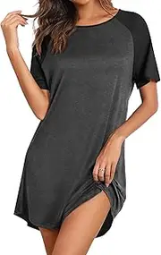 [Ekouaer] Nightgowns for Women Bamboo Viscose Sleep Shirts Short Sleeve Nightshirt Casual Sleepdress Soft Sleepwear S-XXXL