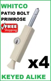 4 x PATIO BOLT WHITCO SLIDING DOOR PRIMROSE LOCKABLE W2206319C4 KEYED ALIKE
