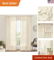 Chic Beige Linen Curtains - 84" Light Filtering Drapes for Living Room, 2 Panels