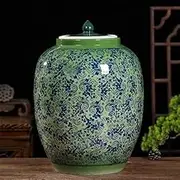 Ceramic Rice Bucket, Ceramic Rice Cylinder With Lid, Kitchen Sealed Jar, Classic Ceramic Rice Container, Grain Dispenser For Flour, Cereal, Coffee(15kg/33lbs)