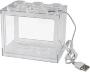 OMEM USB Mini Desktop Micro-Landscape LED Fish Tank, Aquarium Kit With Building Blocks Superimposed Design (Transparent)