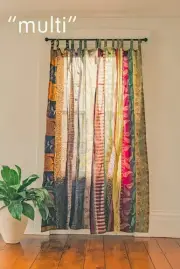 1 PCS Indian Sari Patchwork Curtain Drape Window Decor Multi Silk Sari Curtain