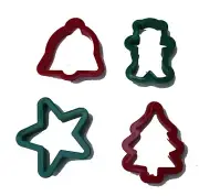 Set Of 4 Christmas 4" Cookie Cutters Star Tree Bear Bell Red Green Plastic