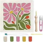 BEUNITONE Flower Beginners Punch Needle kit Handcraft Embroidery Starter Kits for Adults Flowers and Plants Punch Stitching Kit with Instruction Square Punch Needle Frame for Wall Decor 9.4'' x 9.4''