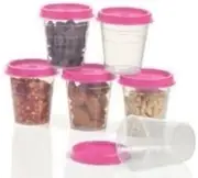 [Tupperware] Set of 6 Tupper Minis 2 oz. Clear Midgets with Pink Liquid & Airtight Seals