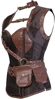 [Hengzhifeng] Corset Tops for Women Steampunk Brocade Pirate Faux Leather Rockabilly Party Bustiers