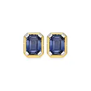 9ct Gold Created Sapphire Bezel Stud Earrings in Blue
