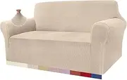 Granbest High Stretch Sofa Covers 2 Seater Super Soft Loveseat Cover Universal Couch Covers Jacquard Sofa Cover for Dogs Non Slip Furniture Protector Machine Washable (2 Seater, Beige)