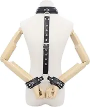 SAHOOSAFETY SM Bondage Set with handcuffs, adjustable SM collar, PU leather collar necklace, erotic neck restraints BDSM sex toys for men and women(Schwarz)