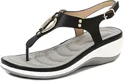 [XUEMML] Sandals Women Flip Flop Leather Wedges Platform，Beach Sandals Rubber Outsole Summer Flip Flops, Casual Women's Shoes with Metal Decoration (Color : Black, Size : EU37)