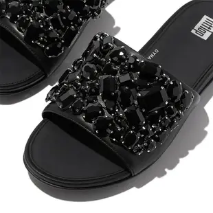 【fitflop】F-MODE 華麗寶石皮革厚底交叉涼鞋-黑色