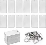 Sekonow 35 Pack Metal Stamping Blanks, Stainless Steel DIY Keychain Laser Engraving Blanks with Key Ring, Rectangle Engravable Polished Blank Dog Tags, 2 x 1in