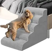 HIDOG Dog Stairs and Ramp, 5-Step Pet Steps for High Beds and Couch, Large Dogs With Removable Washable Cover, Non-Slip Soft Foam for Injured Older Pets, Grey-62 cm High
