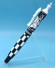 Chess Rollerball Pen in Black Chrome and White with Checker Board Pen Body
