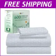 Luxurious 4-Piece King Cotton Sheet Set - 600 Thread Count with Geometric Design