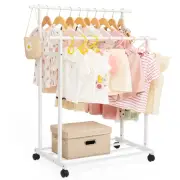 Kids Clothing Rack Bamboo with 2 Hanging Rods and 4 Hooks, Kids Dress Up Rack...