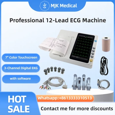 7” 12-Lead ECG Machine - 3-Channel Digital EKG Monitor w/ Touchscreen