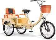 Cruiser bike with large cabin,tandem trike and foldable back seat,hydraulic front fork,3 wheels bicycle for adult,rickshaw tricycle with pedals,dual chain