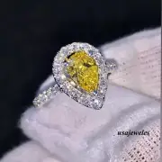 2CT Pear Shape Real Citrine 14K White Gold Over Wedding Halo Style Jewelry Ring