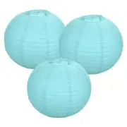 3Pcs Decorative Hanging Round Paper Lanterns 40cm/16", Lake Blue