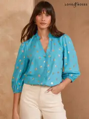 Love & Roses Blue Shell Pie Crust Detail 3/4 Sleeve Blouse (AP5059) | $83