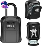 Key Lock Box for Outside, 4-Digit Combination Security Lockbox, Black, Portable