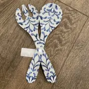Tommy Bahama Melamine Utensil Set BLUE WHITE Salad Serving Fork Spoon Shell Lake