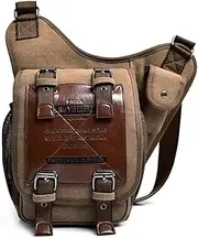 [iCozzier] Messenger Bag for Men,Vintage Canvas Shoulder Waist Bag Chest Leather Patchwork Package