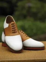 Men Handmade Shoes Tan & White Tuxedo Classic Formal Dress Casual Wear Boot New