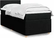 vidaXL Box Spring Bed with Mattress - Dark Grey King Single Fabric Bed Frame with LED Lights and Washable Topper