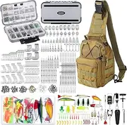 Sosation 482 Pcs Summer Fishing Gear and Equipment Set Men Fishing Accessories Kit Fish Hook Remover Tools Kit Fishing Backpack Fishing Lures Kit for Saltwater Fishing Gifts (Khaki)